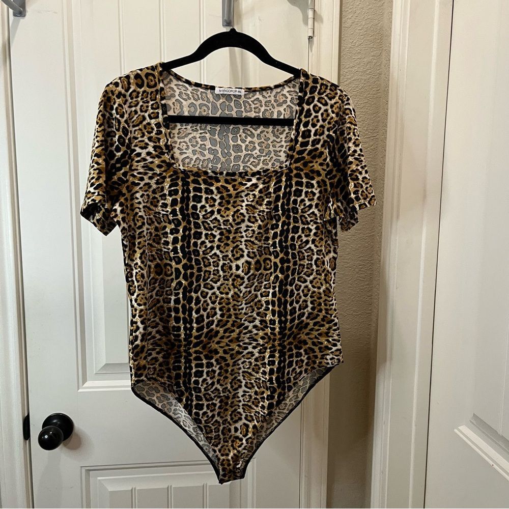 MangoPop Brown Cheetah Leopard Fitted Bodysuit Animal Print XXL